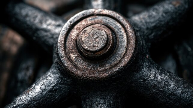 Close up of rusty metal chain link and bolt