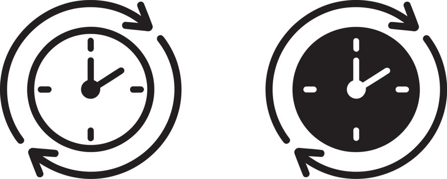 Recurring clock icon set isolated collection representing recurring schedules, automatic refresh, repeat timers, reminder notifications and workflow synchronization for apps, 