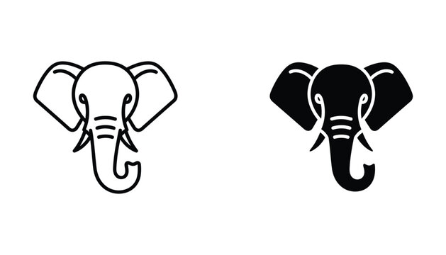 Black and white elephant face vector icons