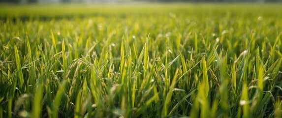 Obraz premium Close-up of green rice plants in a field