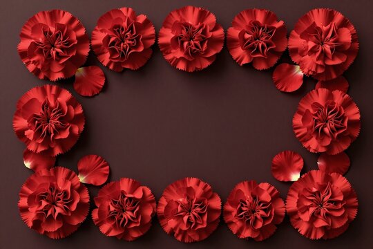 A circle of red and white flowers on a black background