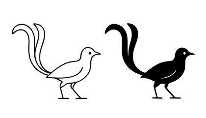Fototapeta premium Minimalist lyrebird icon in outline and silhouette design