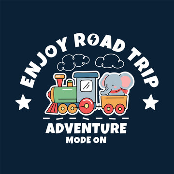 Cute Baby Elephant Riding Train Vector Illustration