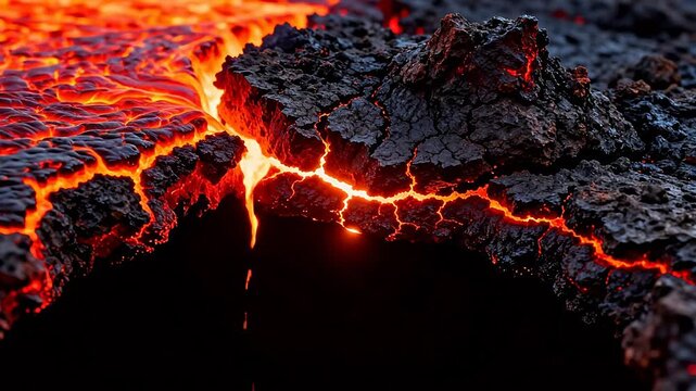 Lava flow on solidified rock