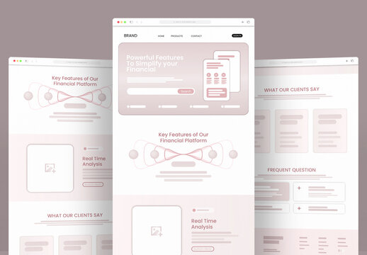 Modern Financial Landing Page Wireframe UI Design Template