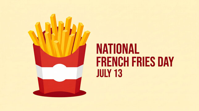 French fries in red and white bucket on green textured background