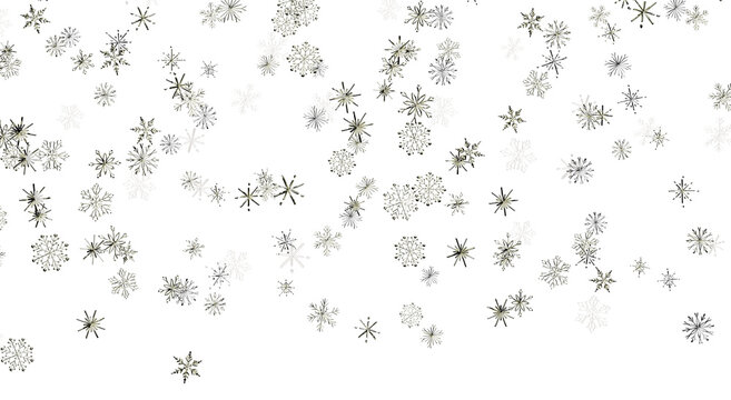 Falling snowflakes on a white background, perfect for winter and Christmas designs.