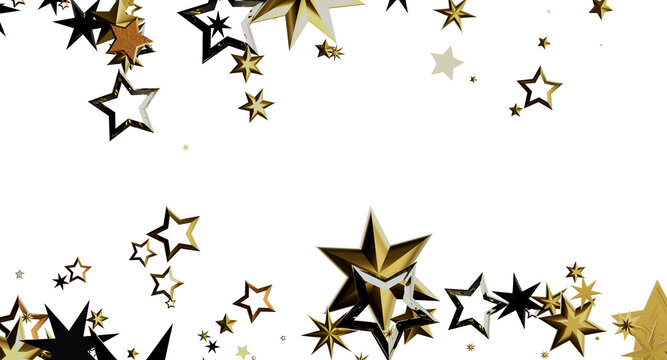 Abstract background featuring golden and black stars against a clean white backdrop, ideal for festive designs and celeb
