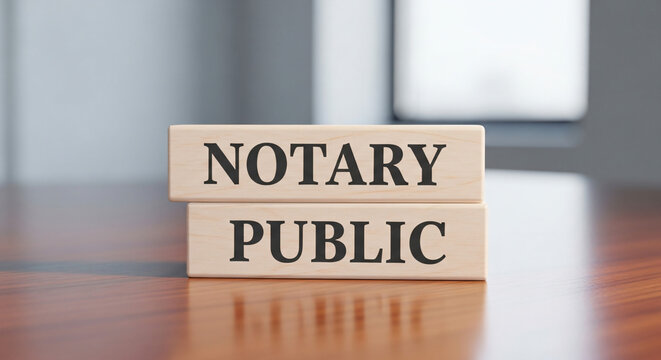 Notary Public Wooden Blocks On Glossy Office Desk Surface