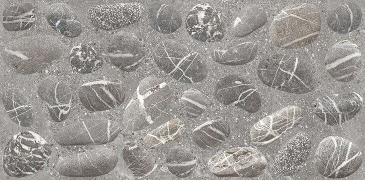 Abstract Dark Gray Pebble Stone Texture Background with Natural White Veins