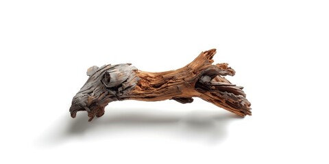 Obraz premium Driftwood piece with unique texture and shape on white background