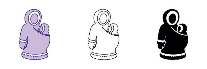Icon of an Inuit mother carrying her baby in a traditional parka © Ophelia