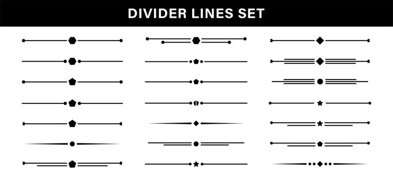 Decorative text dividers and ornamental page separators set.Elegant minimalist divider lines set, decorative borders with stars and dot shapes