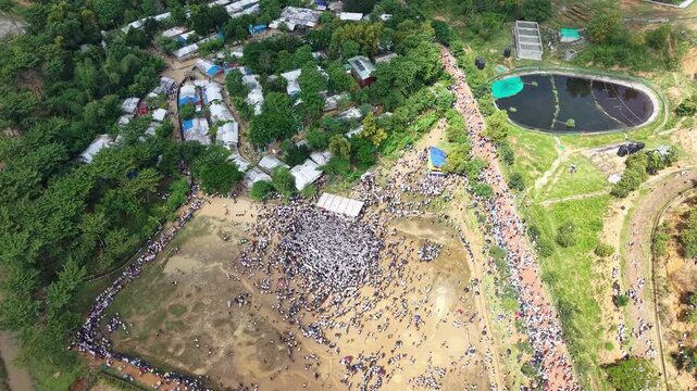 Aerial view Drone shot of Rohingya commemorating 25 august in Rohingya refugee
