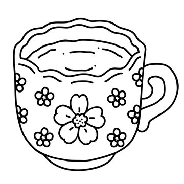 Handdrawn Flowers Cup of Matcha Coloring Page  Illustration 