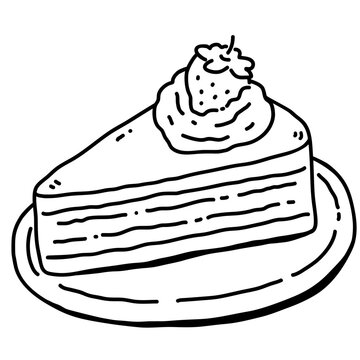 Matcha Strawberry Cake Coloring Page Illustration