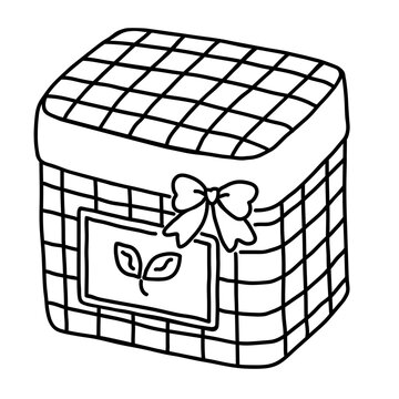 Blue Gingham Matcha Box Coloring Page Illustration