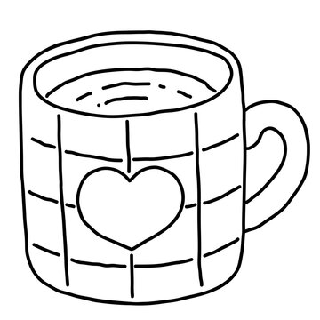 Cute Matcha Latte in a Heart Mug Coloring Page Illustration