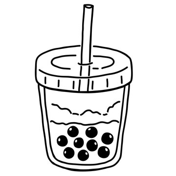 Matcha Latte Boba Tea Drink Coloring Page Illustration