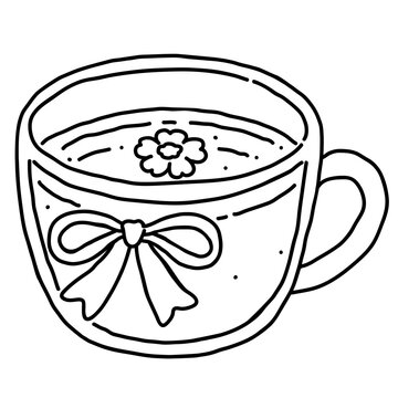 Cute Matcha Tea with Sakura Flower Coloring Page Illustration