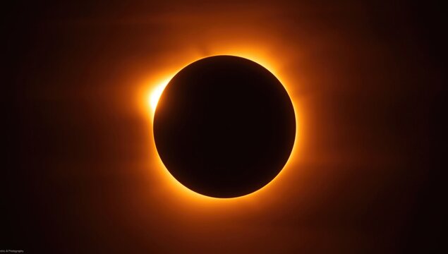 Solar eclipse occurring with glowing halo effect