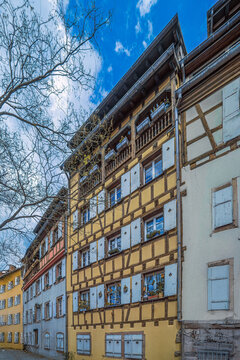 Colmar, France: Streets with traditional medieval Alsatian buildings. First mentioned by Charlemagne in 884. The city is renowned for its well-preserved old town.
