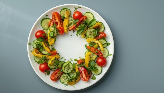Tossed salad with cucumbers, tomatoes, and bell peppers