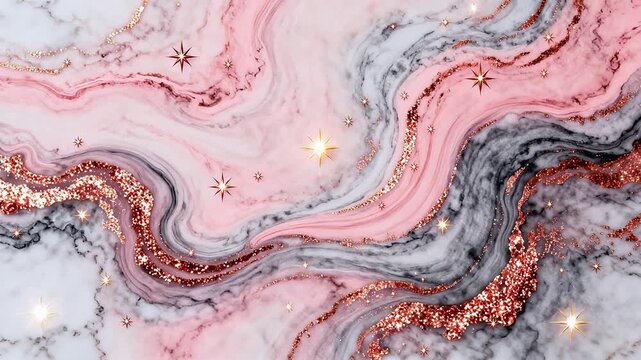 Pink and gray marble swirls with gold stars