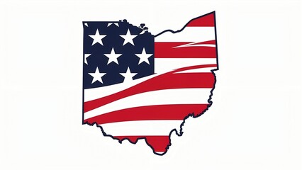 Obraz premium Ohio state map with American flag design, a patriotic symbol representing the United States, perfect for national identity, geography, and political themes.