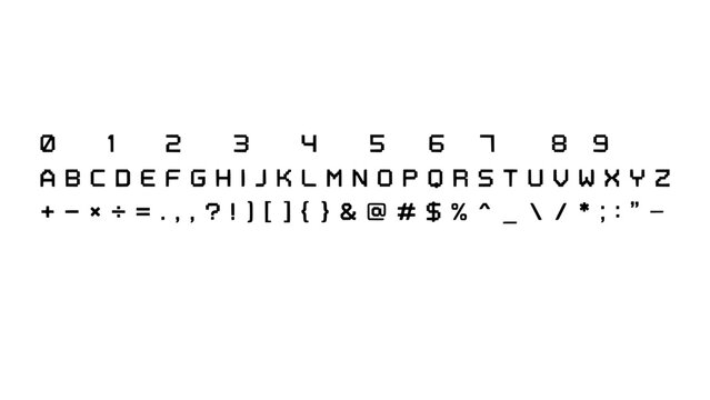 Alphanumeric Characters and Symbols on a Digital Display for Data, Code, and Technology Concept Design