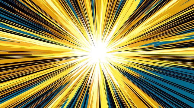 A dynamic anime background featuring radial speed lines and burst effects, with rays generating vibrant and energetic comic book scenes. The backdrop is rich with vivid colors and strong, bold energy.