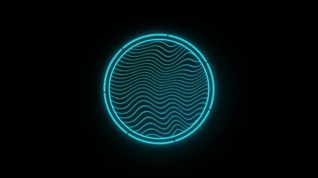 Abstract Neon Blue Circle Waveform Animation on Black Background.