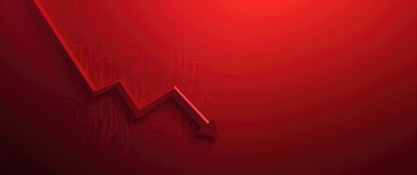 Stock market crash concept featuring red abstract background and descending arrow