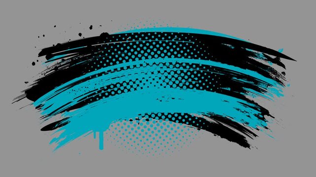 Curved Messy Grunge Brush Stroke Title Card Wipe Animation Transparent Transition Color Mix Paint Brush Stroke Splat Stain Banner with Halftone Pattern Transparent Background