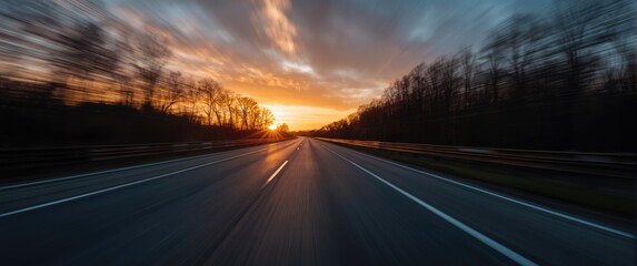 Obraz premium Straight road under a colorful sunset sky