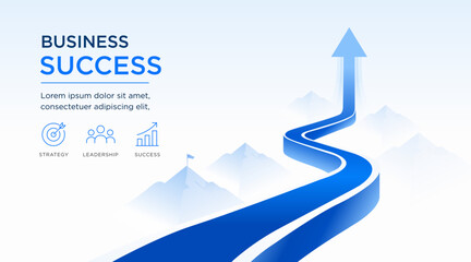 Business success vector illustration with upward arrow road, growth journey and leadership concept. Modern corporate banner template for presentation, finance, strategy, marketing © StudioPixel2