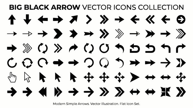 Arrows big black set icons. Arrow icon. Arrow vector collection. Arrow. Cursor. Modern simple arrows. Vector illustration.