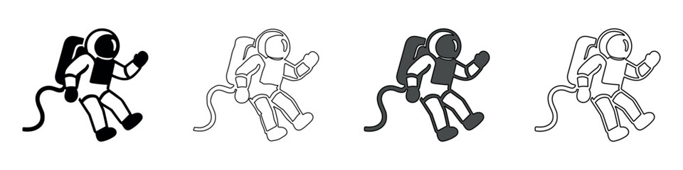 Four stylized astronauts in different icon styles floating in space © Ophelia