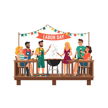 Labor Day BBQ party with friends on deck