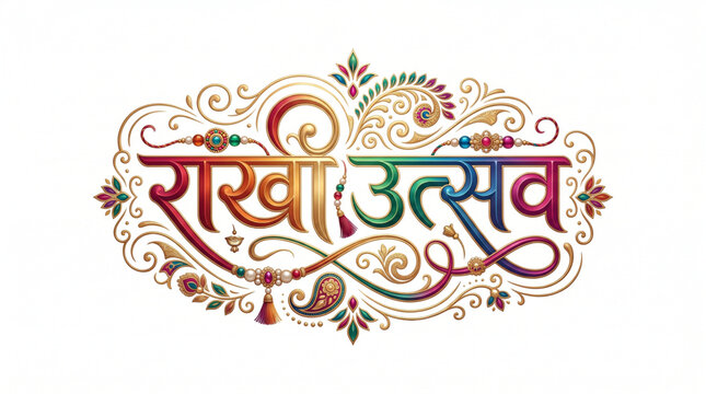 Raksha Utsav Hindi Typography with Ornamental Decorative Frame on White Festive Background