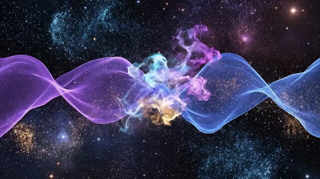 Exploring cosmic waves in space with blue and purple colors showing interaction between energy