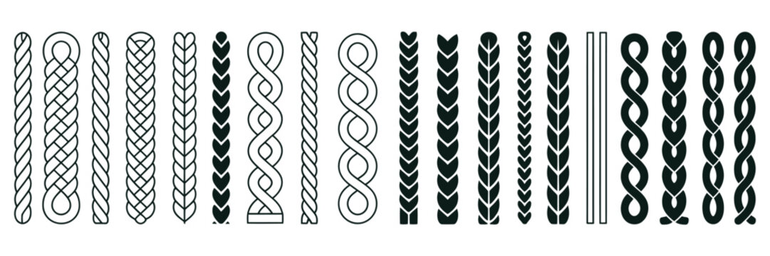 Rope Brush Set Featuring Knit Patterns, Twisted Rope Collections And Seamless Decorative Vector Brushes For Adobe Illustrator And Graphic Design.