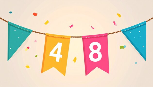 Festive Flag Garland with Number 48 for Birthday and Anniversary Party