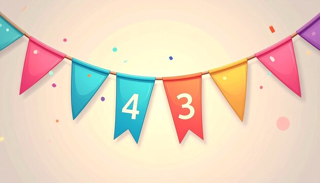 Festive Flag Garland with Number 43 for Birthday and Anniversary Party