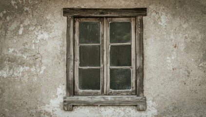 Fototapeta premium Old wooden window on a weathered stone wall