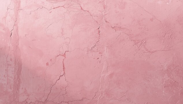 surface texture of pale pink concrete wall highlighted by visible cracks along length