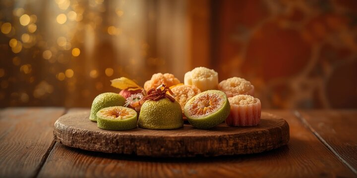 Tasty takjil assortment with traditional putu klepon and getuk for fast breaking