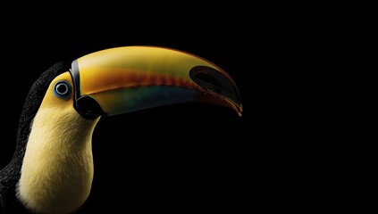 Fototapeta premium Toucan bird with a colorful beak on black background