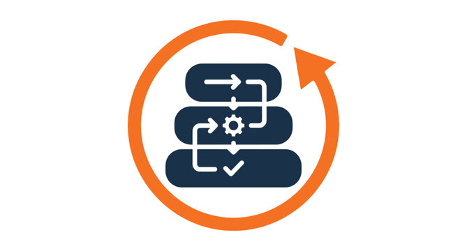 Continuous improvement process cycle with gear and check mark improvement workflow