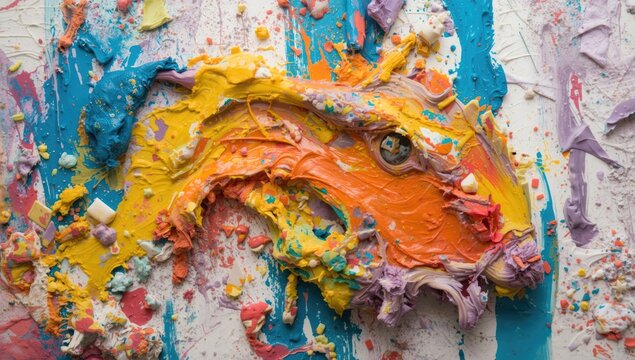Colorful abstract rabbit head created with textured paint